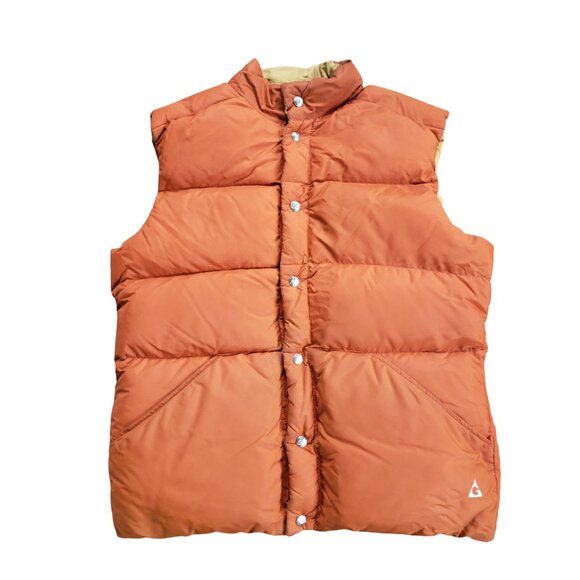Vintage 80s Gerry Goose Down Vest Gilet USA Orange Yellow Reversible Large - Picture 1 of 9